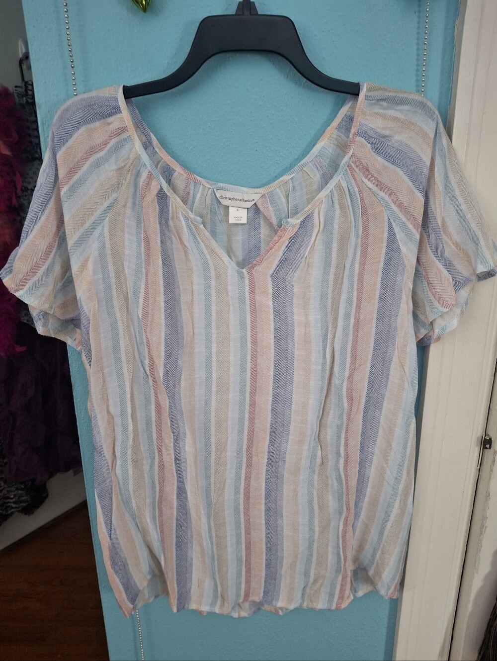 Christopher & Banks Women's XL Light Weight Peasant Style Cap Sleeve Top